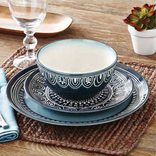 Better Homes & Gardens Teal Medallion 12-Piece Stoneware Dinnerware Set - Divine Heart L.A.