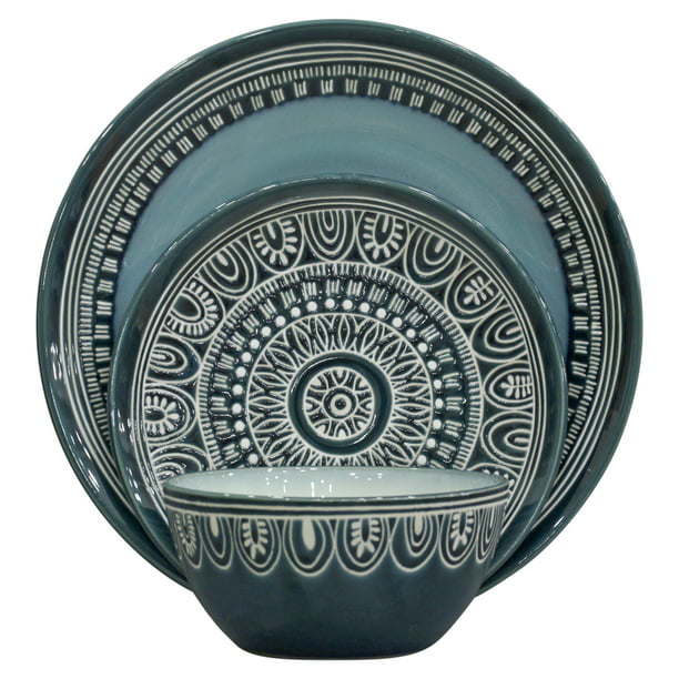 Better Homes & Gardens Teal Medallion 12-Piece Stoneware Dinnerware Set - Divine Heart L.A.