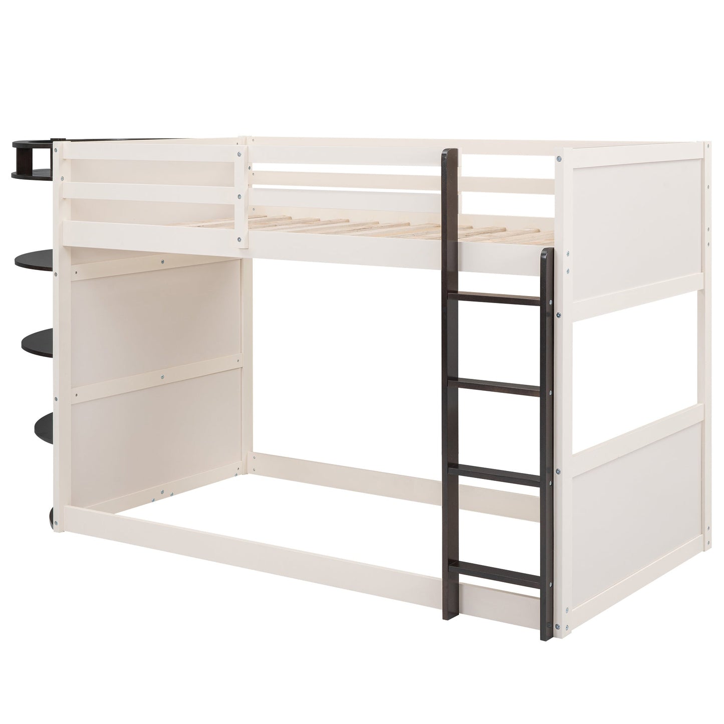 Boat-Like Shaped Twin over Twin Bunk Bed with Storage Shelves - Divine Heart L.A.