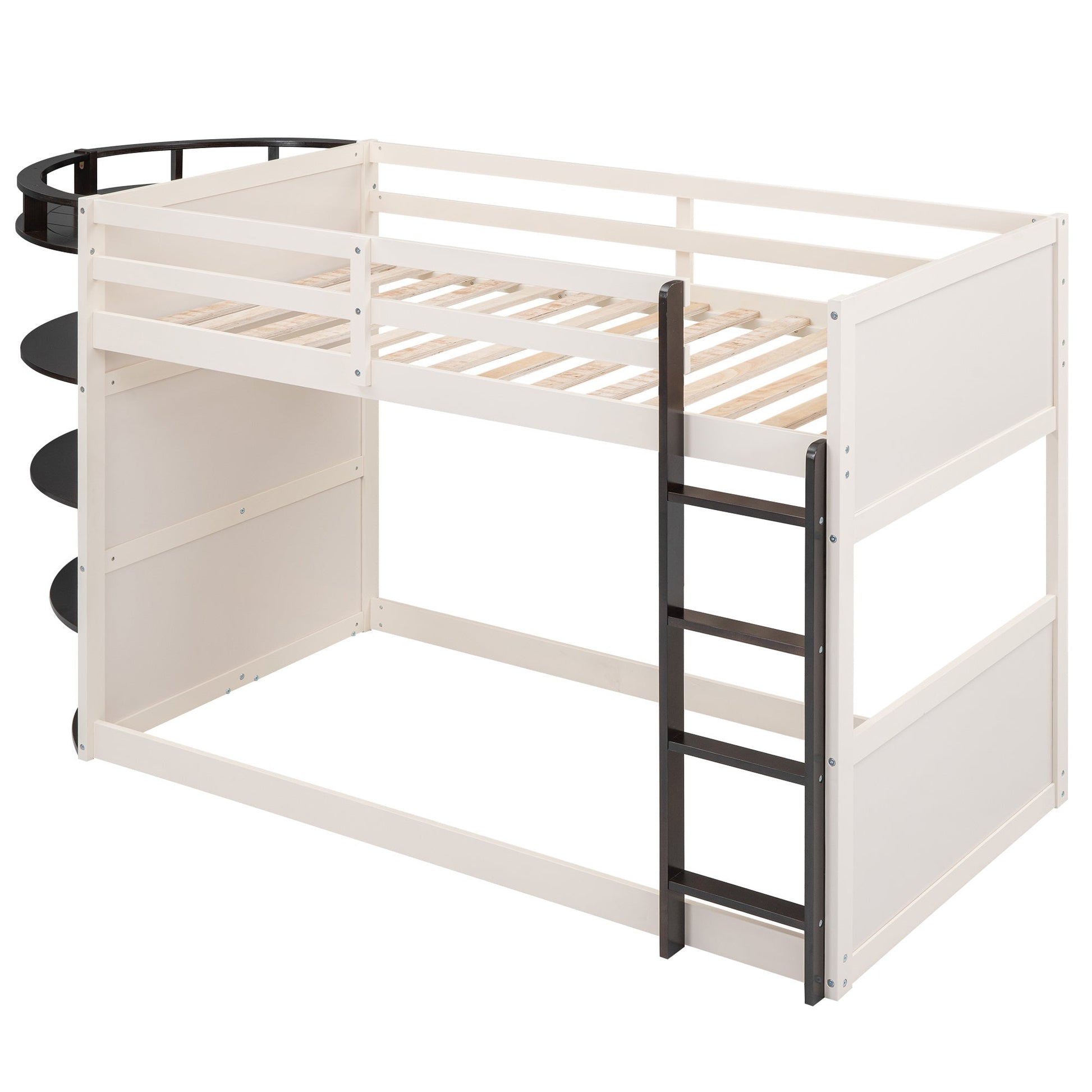 Boat-Like Shaped Twin over Twin Bunk Bed with Storage Shelves - Divine Heart L.A.