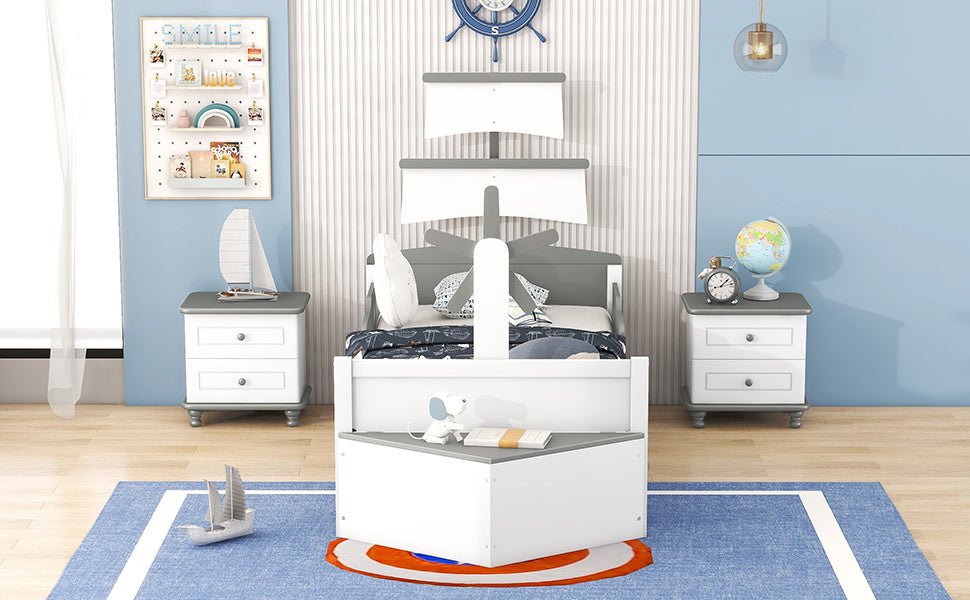 Boat-Shaped Platform Twin Bed with Trundle and Storage Box - Divine Heart L.A.