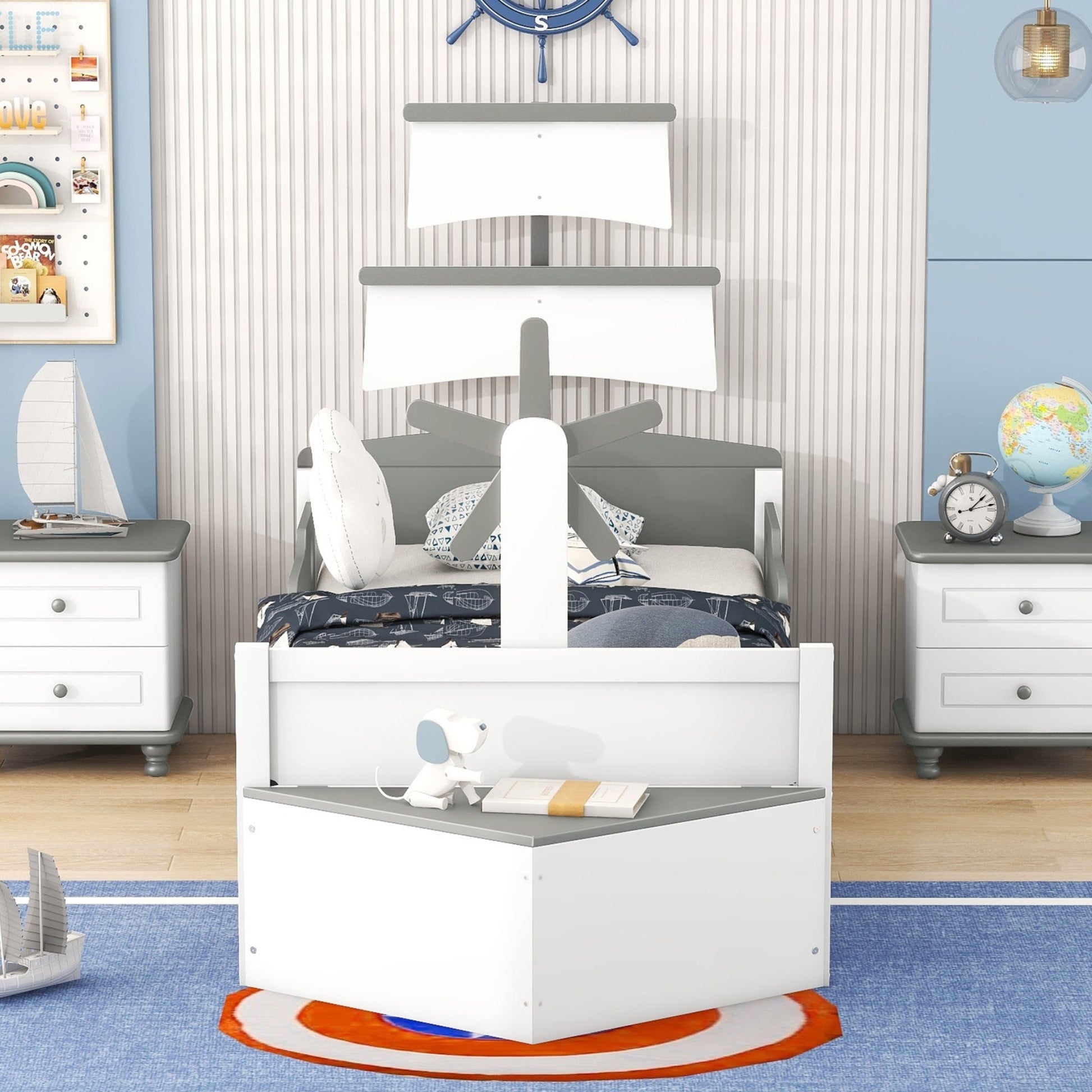 Boat-Shaped Platform Twin Bed with Trundle and Storage Box - Divine Heart L.A.