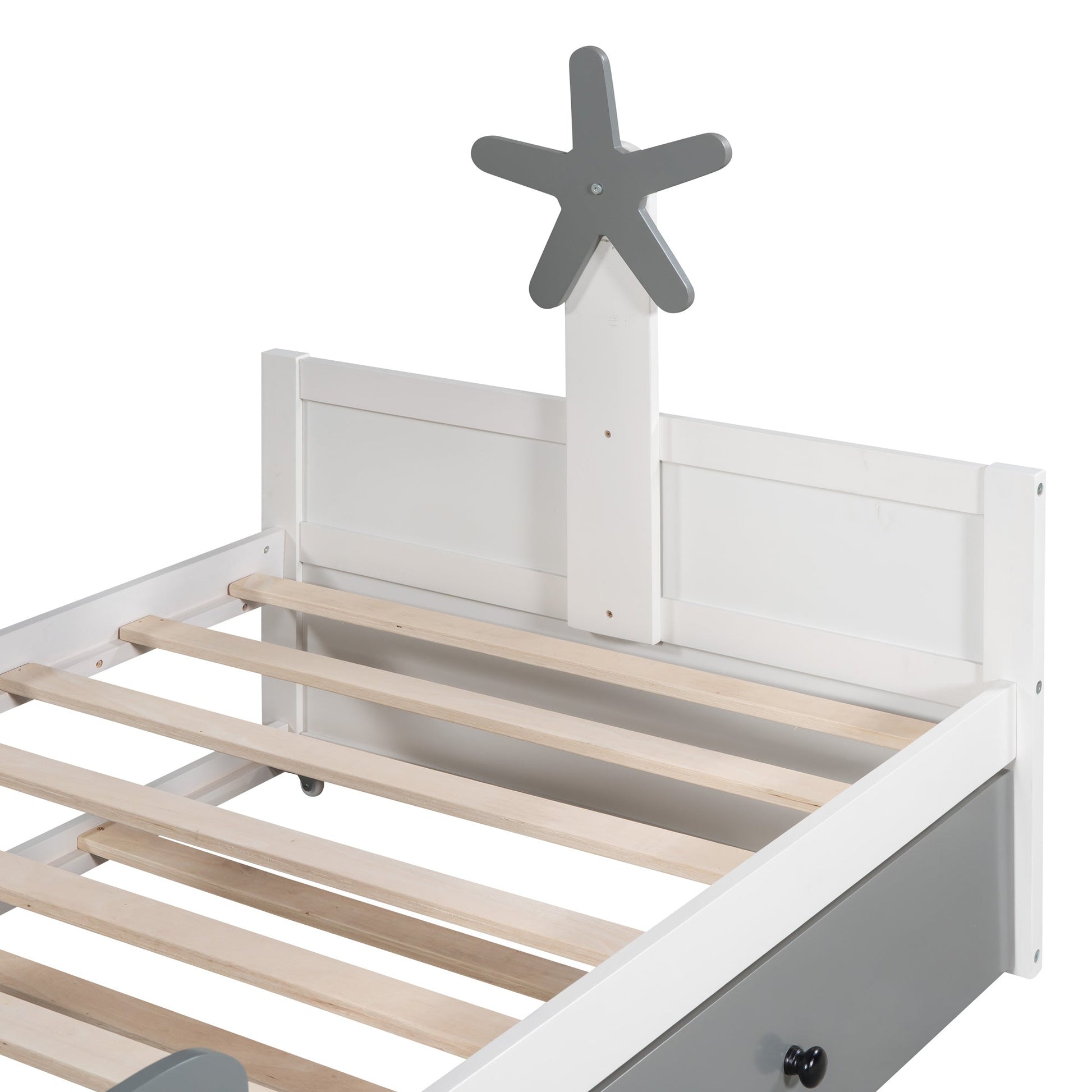 Boat-Shaped Platform Twin Bed with Trundle and Storage Box - Divine Heart L.A.