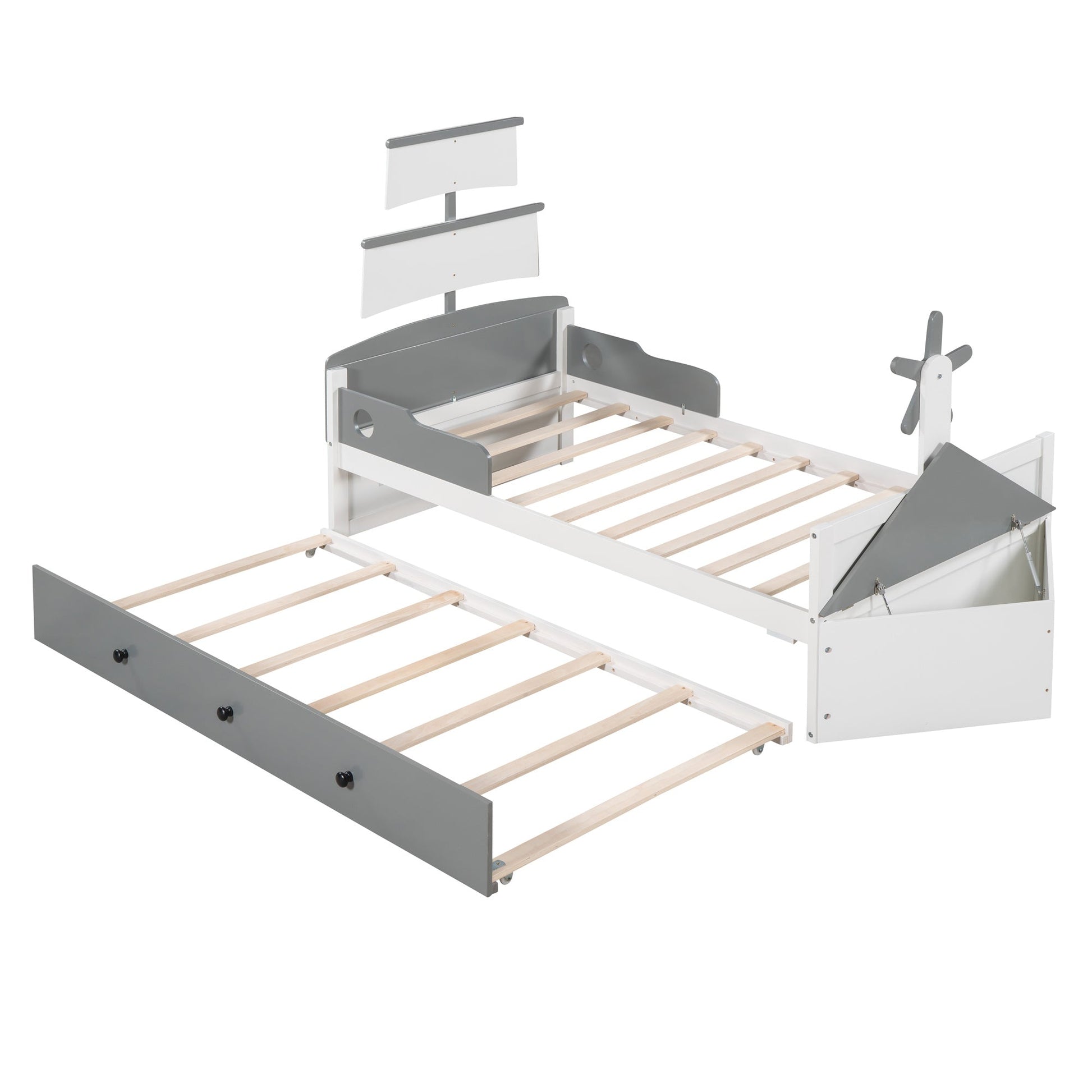 Boat-Shaped Platform Twin Bed with Trundle and Storage Box - Divine Heart L.A.