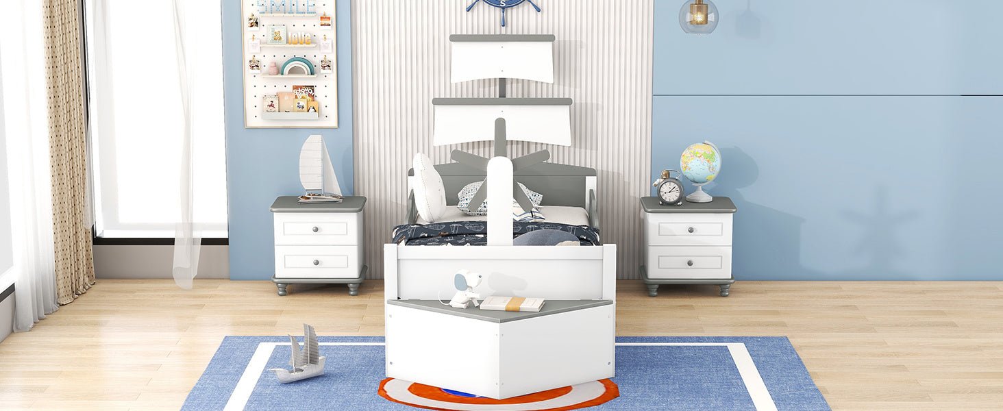 Boat-Shaped Platform Twin Bed with Trundle and Storage Box - Divine Heart L.A.