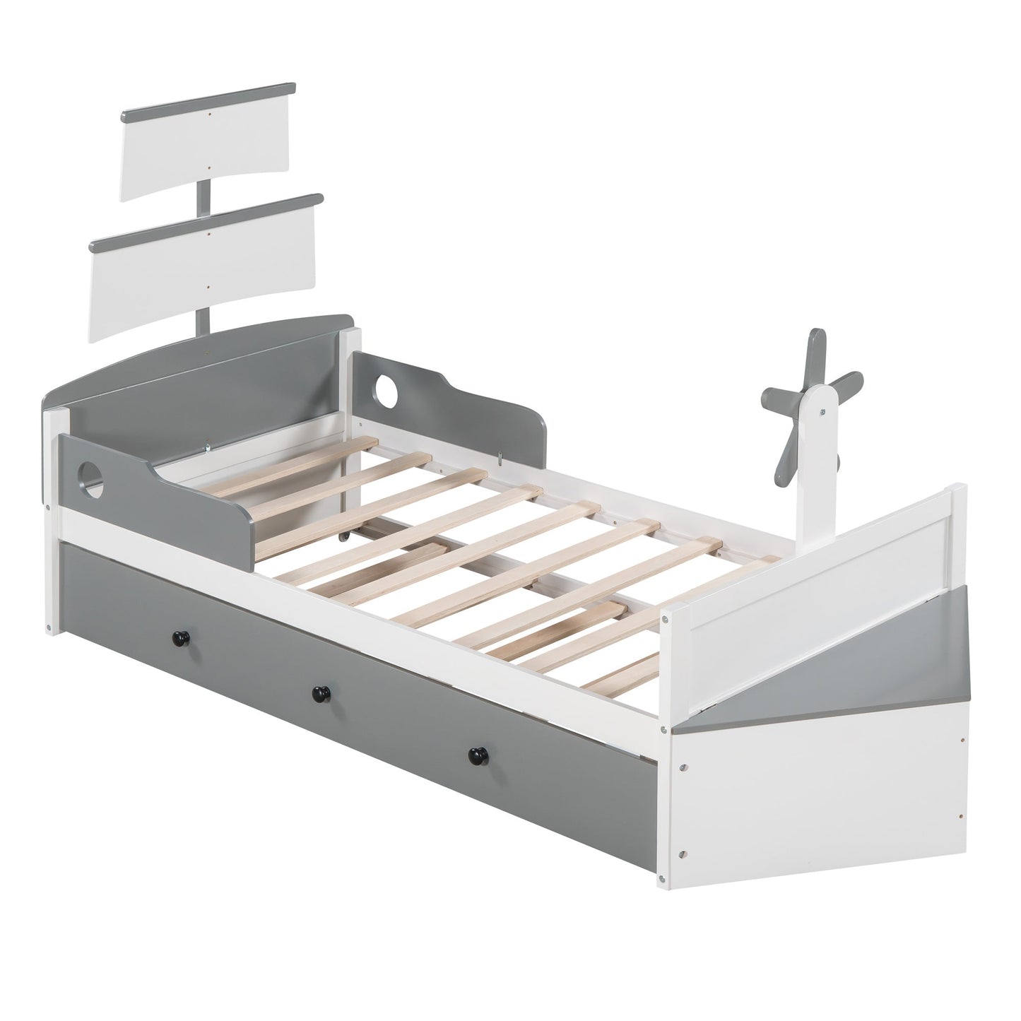 Boat-Shaped Platform Twin Bed with Trundle and Storage Box - Divine Heart L.A.