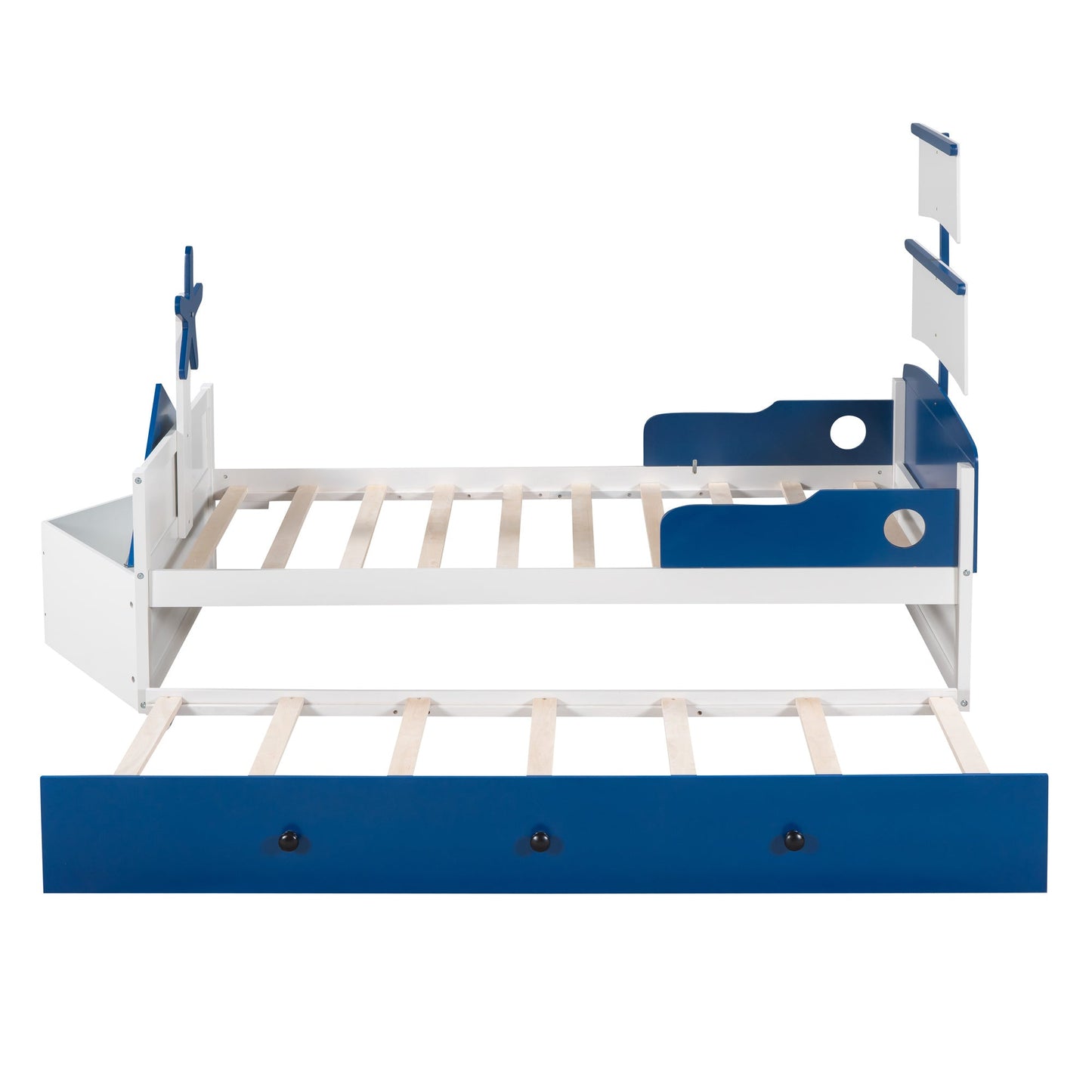 Boat-Shaped Platform Twin Bed with Twin size Trundle - Divine Heart L.A.