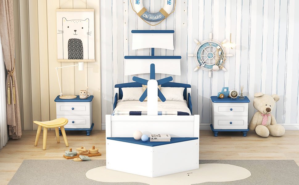 Boat-Shaped Platform Twin Bed with Twin size Trundle - Divine Heart L.A.