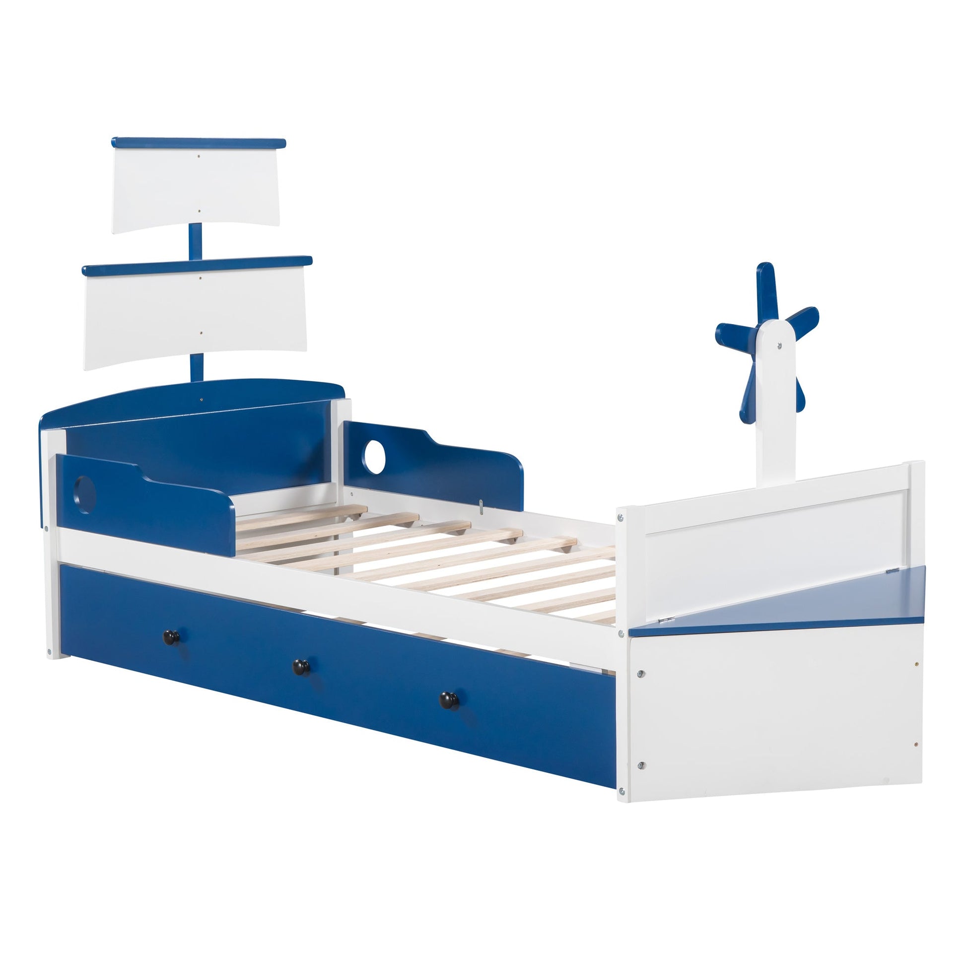 Boat-Shaped Platform Twin Bed with Twin size Trundle - Divine Heart L.A.