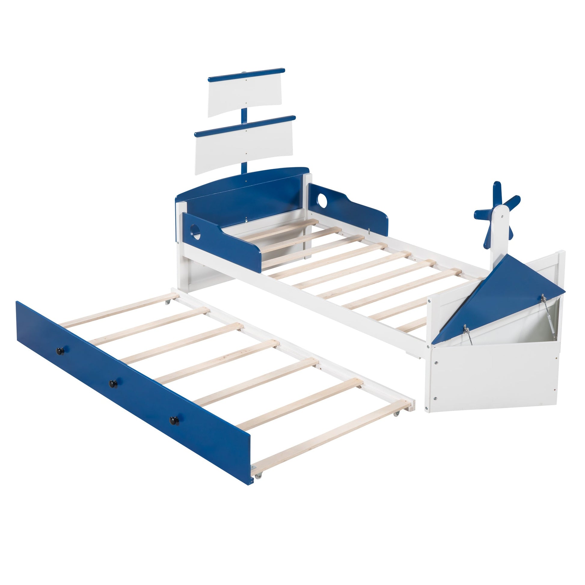 Boat-Shaped Platform Twin Bed with Twin size Trundle - Divine Heart L.A.