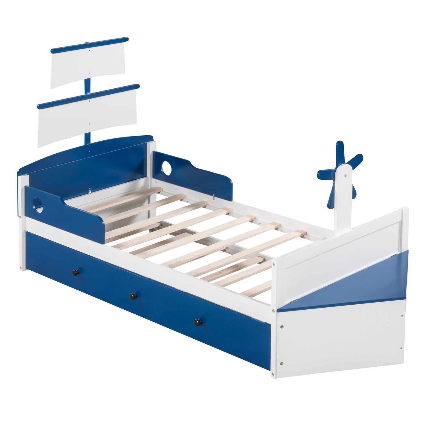 Boat-Shaped Platform Twin Bed with Twin size Trundle - Divine Heart L.A.