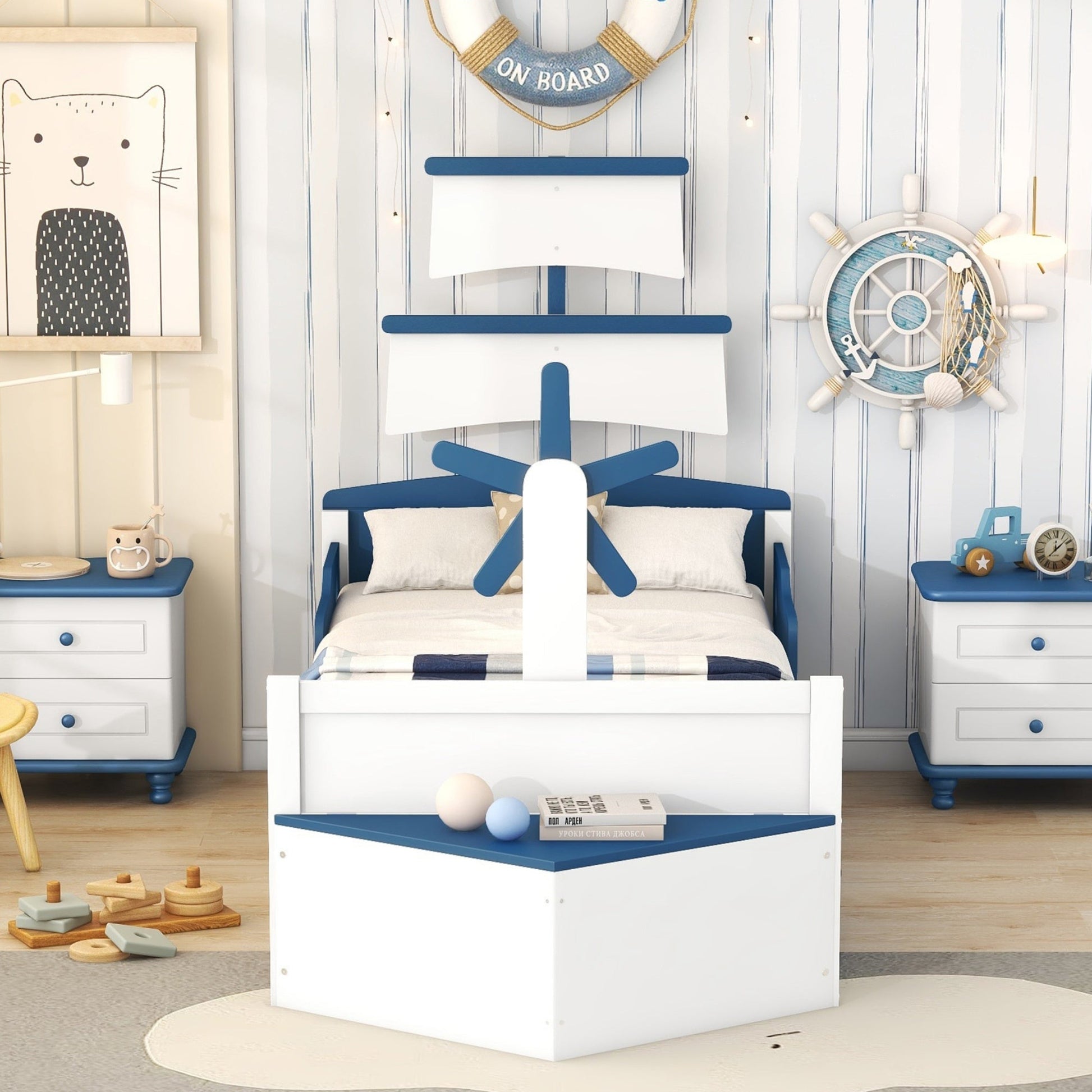 Boat-Shaped Platform Twin Bed with Twin size Trundle - Divine Heart L.A.