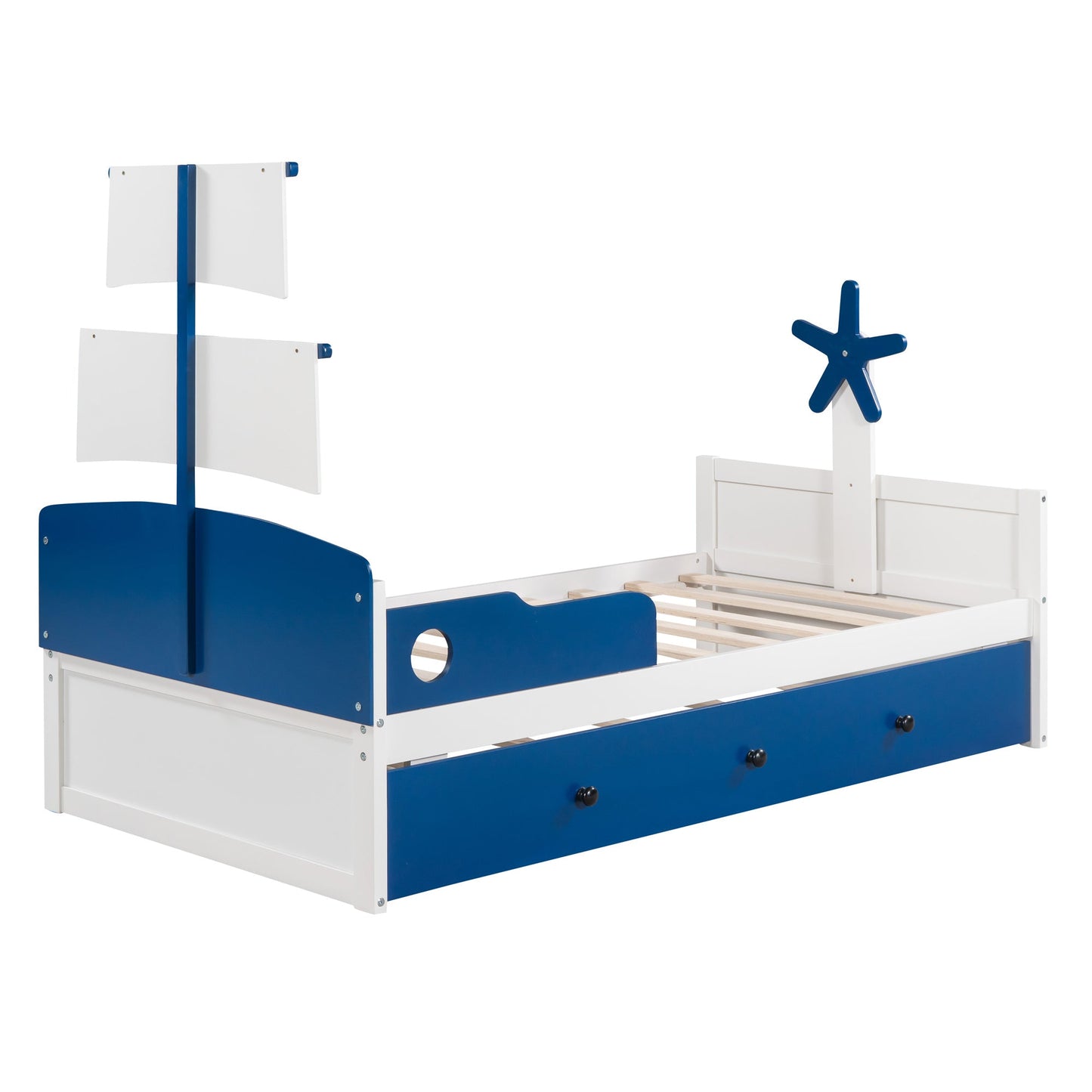 Boat-Shaped Platform Twin Bed with Twin size Trundle - Divine Heart L.A.