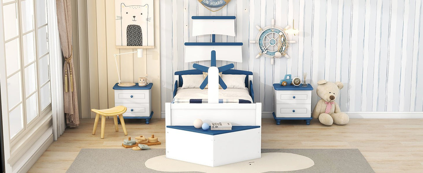 Boat-Shaped Platform Twin Bed with Twin size Trundle - Divine Heart L.A.