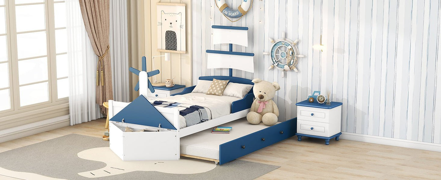 Boat-Shaped Platform Twin Bed with Twin size Trundle - Divine Heart L.A.