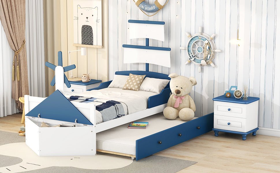 Boat-Shaped Platform Twin Bed with Twin size Trundle - Divine Heart L.A.