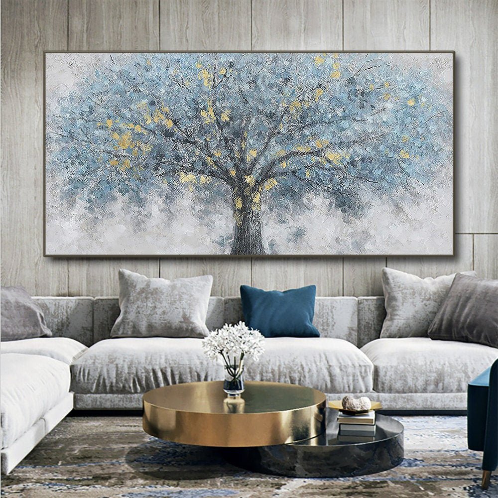 Burnish Blue Abstract Tree Oil Painting on Canvas - Divine Heart L.A.