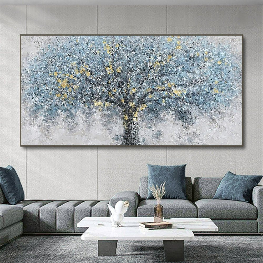 Burnish Blue Abstract Tree Oil Painting on Canvas - Divine Heart L.A.