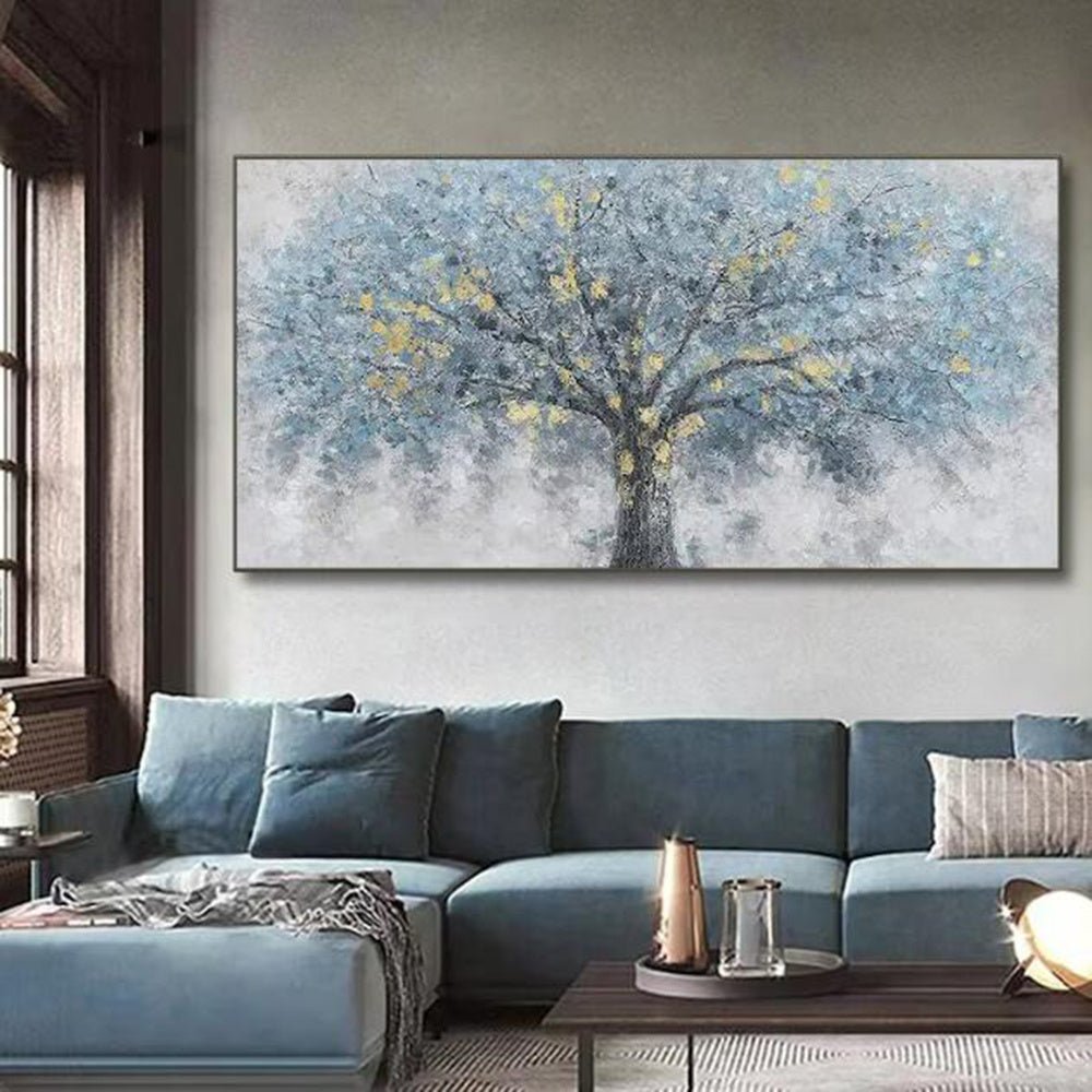 Burnish Blue Abstract Tree Oil Painting on Canvas - Divine Heart L.A.