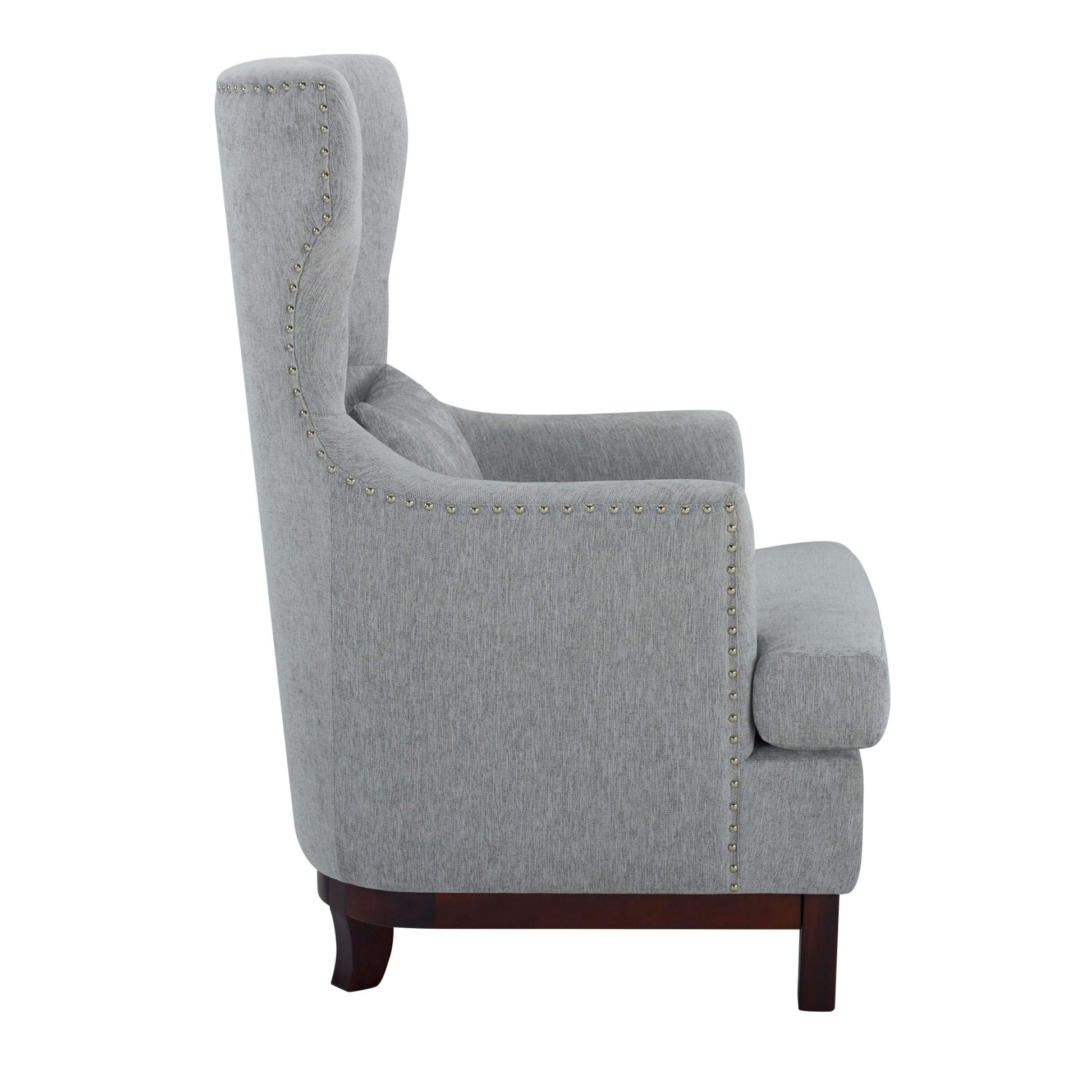 Button Tufted Wing-Back Accent Chair 1pc Light Gray Fabric Upholstered Pillow Solid Wood Traditional Living Room Furniture - Divine Heart L.A.