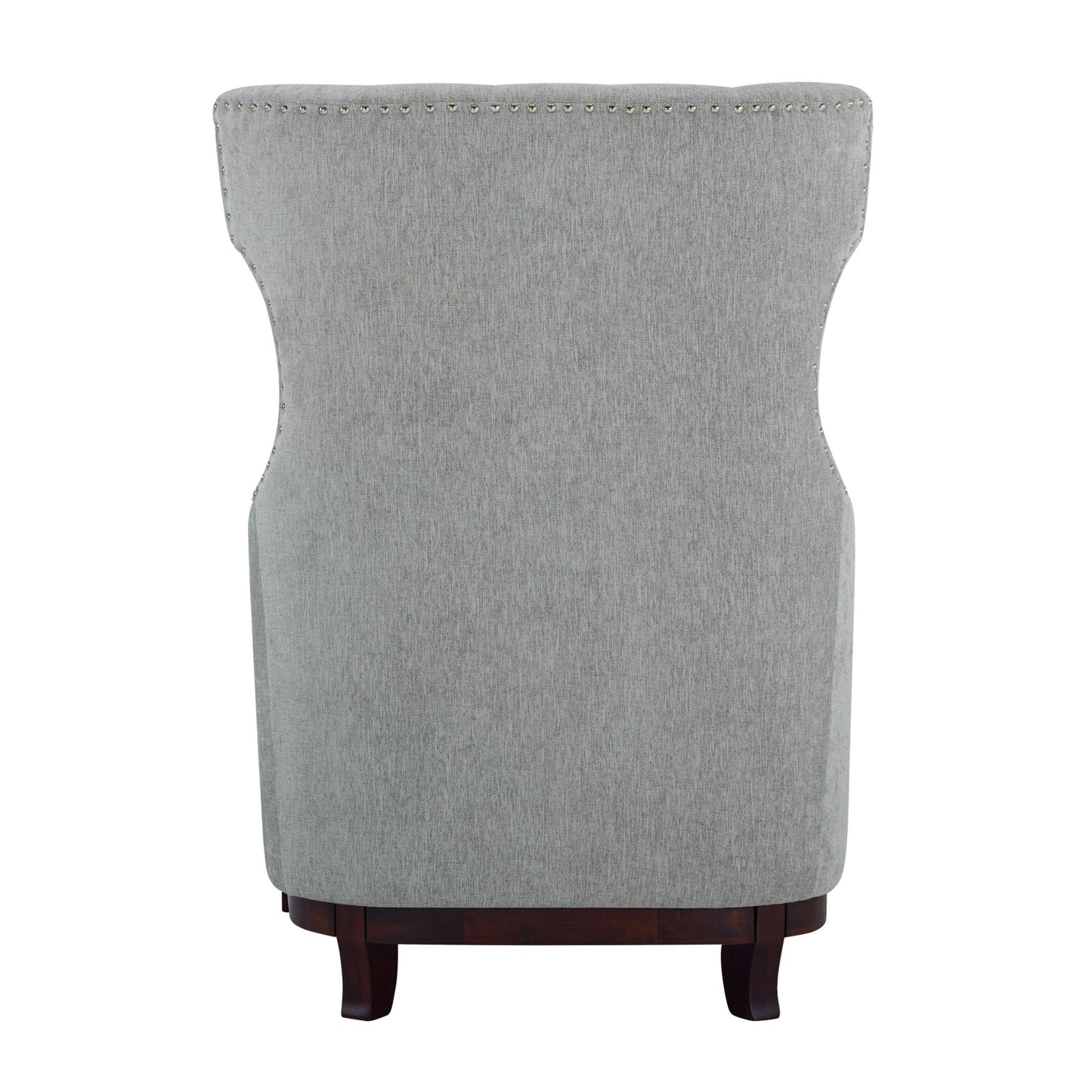 Button Tufted Wing-Back Accent Chair 1pc Light Gray Fabric Upholstered Pillow Solid Wood Traditional Living Room Furniture - Divine Heart L.A.