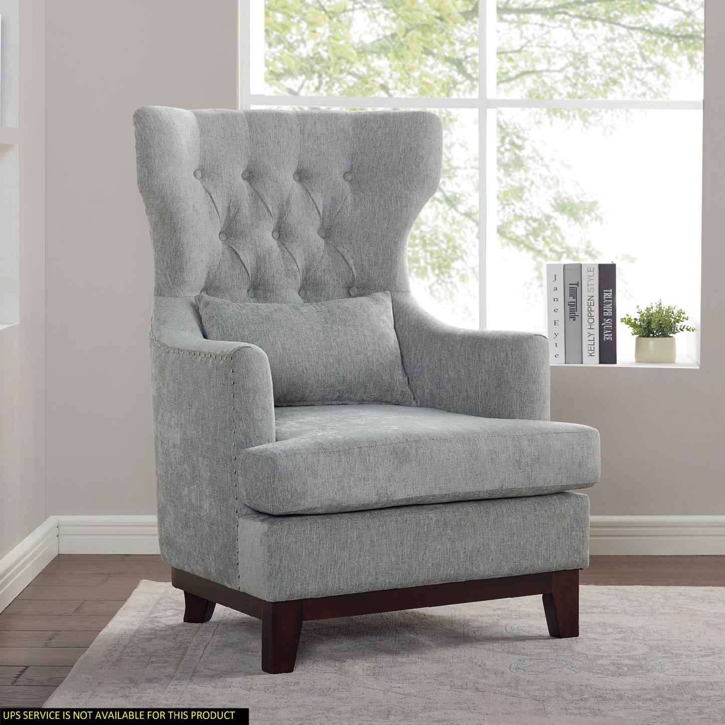 Button Tufted Wing-Back Accent Chair 1pc Light Gray Fabric Upholstered Pillow Solid Wood Traditional Living Room Furniture - Divine Heart L.A.