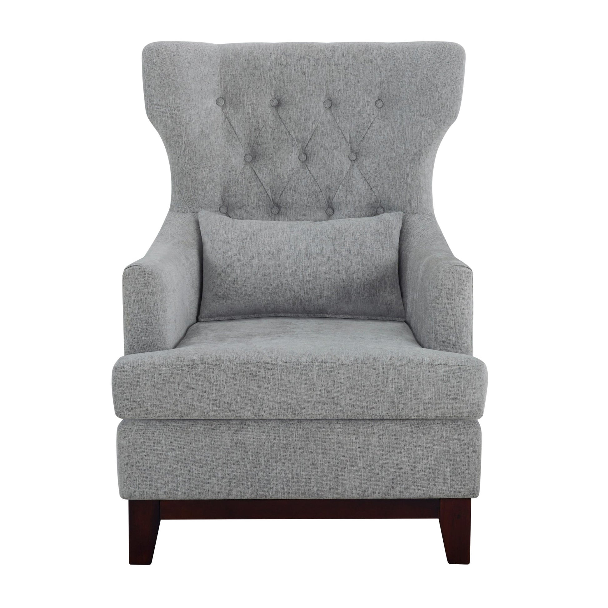 Button Tufted Wing-Back Accent Chair 1pc Light Gray Fabric Upholstered Pillow Solid Wood Traditional Living Room Furniture - Divine Heart L.A.