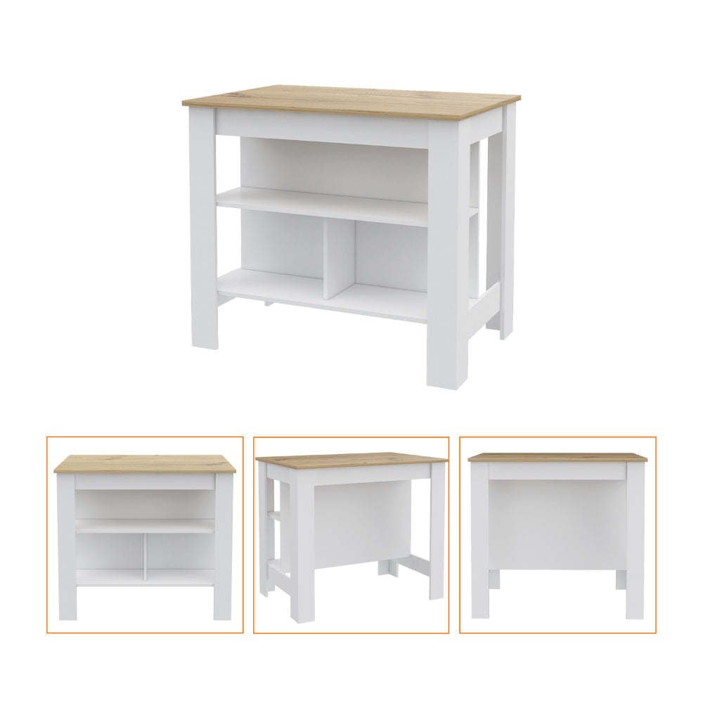 Caledon 2 Piece Kitchen Set, Kitchen Island + Upper Wall Cabinet , White /Walnut - Divine Heart L.A.