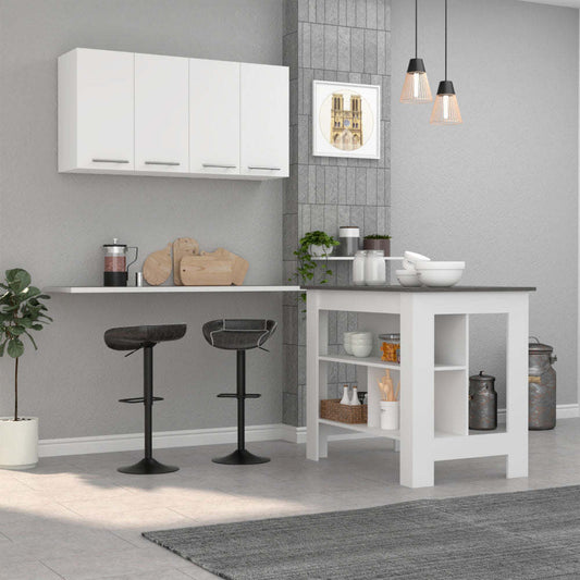 Caledon 2 Piece Kitchen Set, Kitchen Island + Upper Wall Cabinet , White /Walnut - Divine Heart L.A.