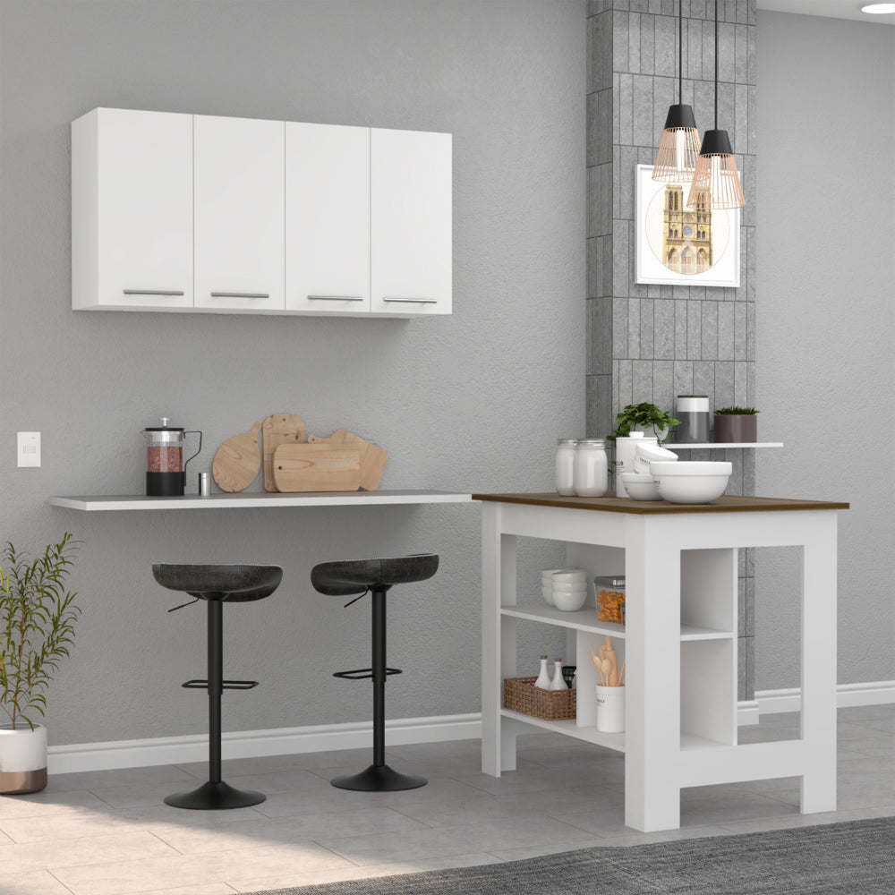 Caledon 2 Piece Kitchen Set, Kitchen Island + Upper Wall Cabinet , White /Walnut - Divine Heart L.A.