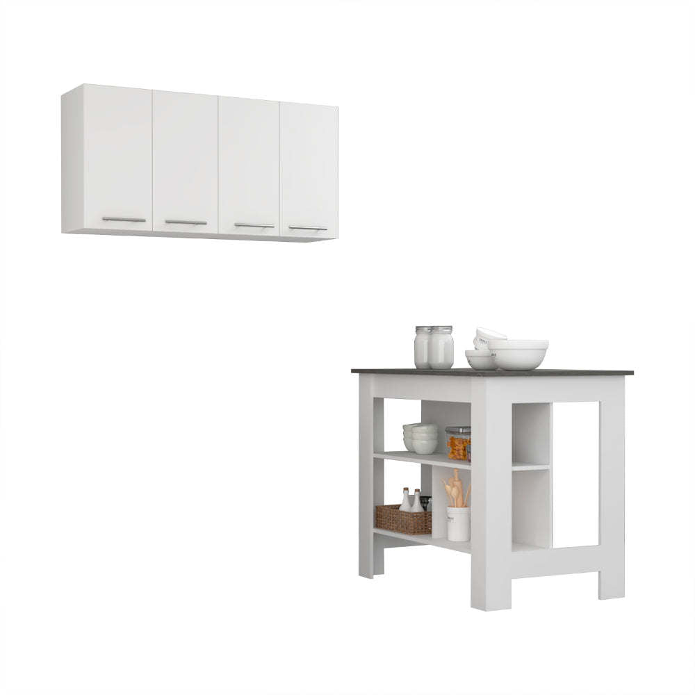 Caledon 2 Piece Kitchen Set, Kitchen Island + Upper Wall Cabinet , White /Walnut - Divine Heart L.A.