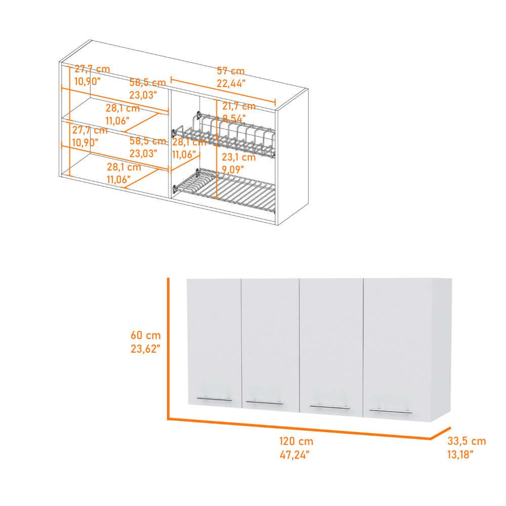 Caledon 2 Piece Kitchen Set, Kitchen Island + Upper Wall Cabinet , White /Walnut - Divine Heart L.A.