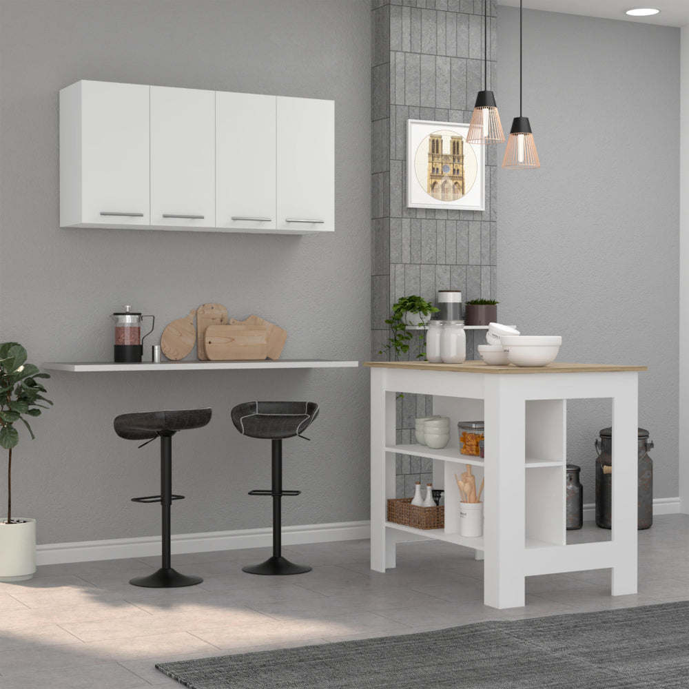 Caledon 2 Piece Kitchen Set, Kitchen Island + Upper Wall Cabinet , White /Walnut - Divine Heart L.A.