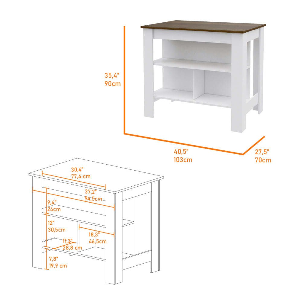 Caledon 2 Piece Kitchen Set, Kitchen Island + Upper Wall Cabinet , White /Walnut - Divine Heart L.A.