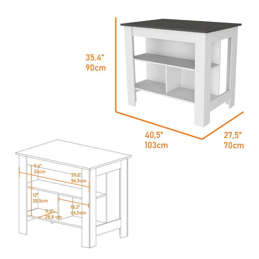 Caledon 2 Piece Kitchen Set, Kitchen Island + Upper Wall Cabinet , White /Walnut - Divine Heart L.A.