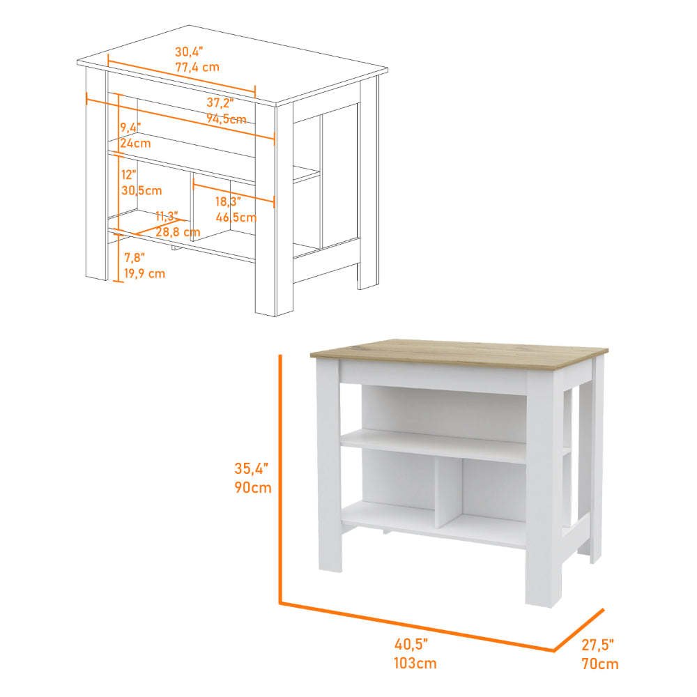 Caledon 2 Piece Kitchen Set, Kitchen Island + Upper Wall Cabinet , White /Walnut - Divine Heart L.A.