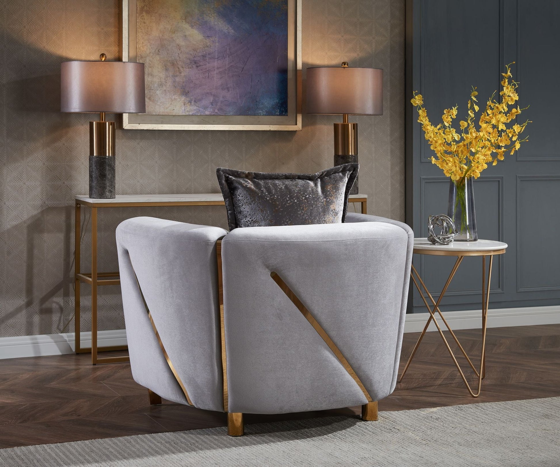 Chanelle Thick Velvet Fabric Upholstered 3PC Living Room Set Made With Wood in Gray - Divine Heart L.A.