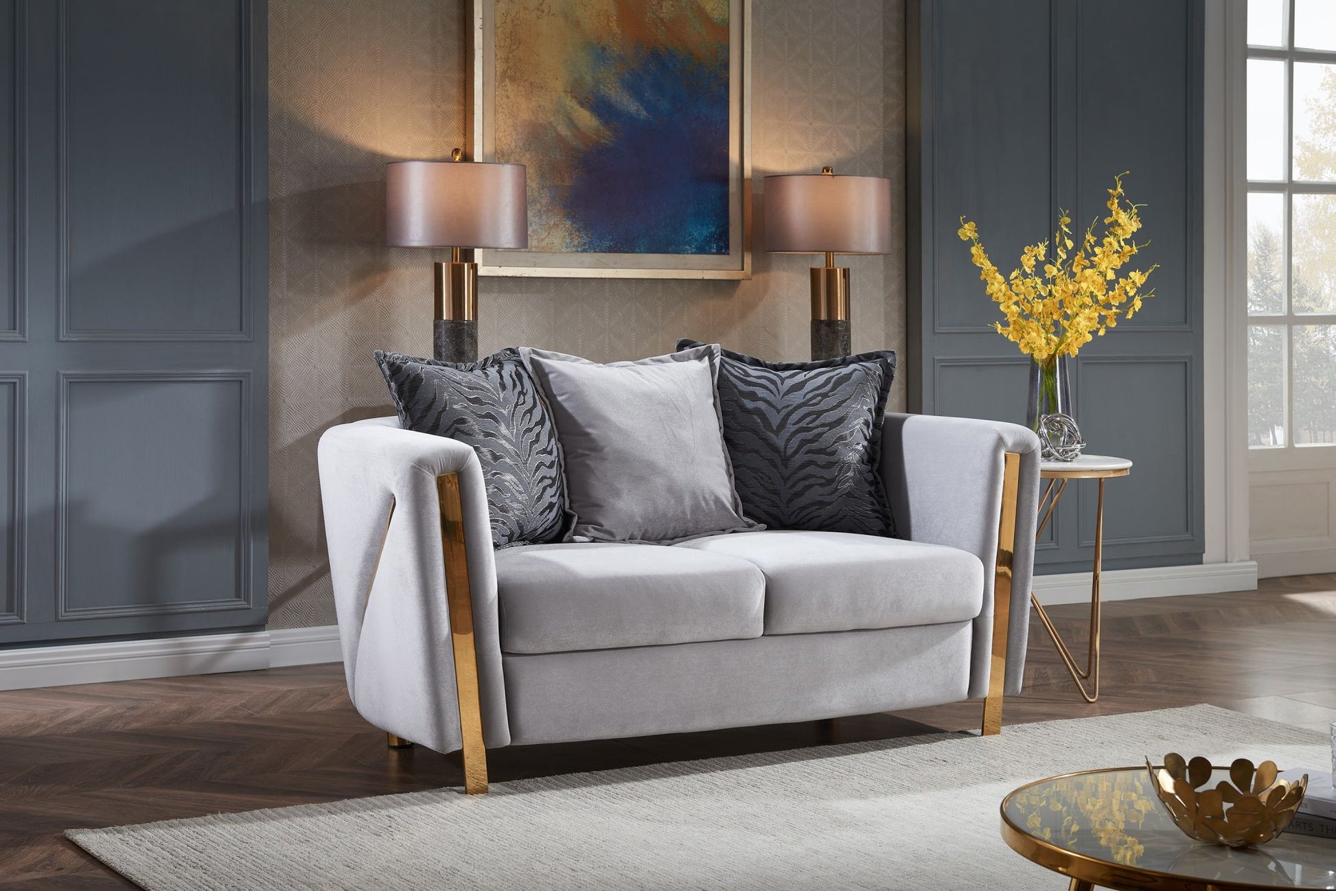 Chanelle Thick Velvet Fabric Upholstered 3PC Living Room Set Made With Wood in Gray - Divine Heart L.A.