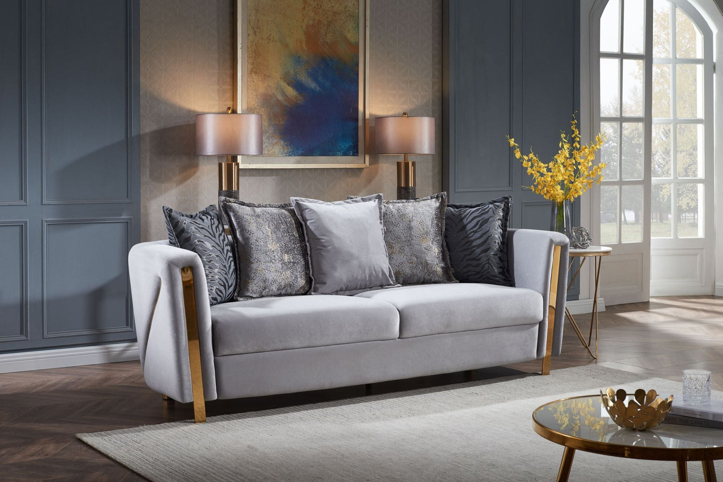 Chanelle Thick Velvet Fabric Upholstered 3PC Living Room Set Made With Wood in Gray - Divine Heart L.A.