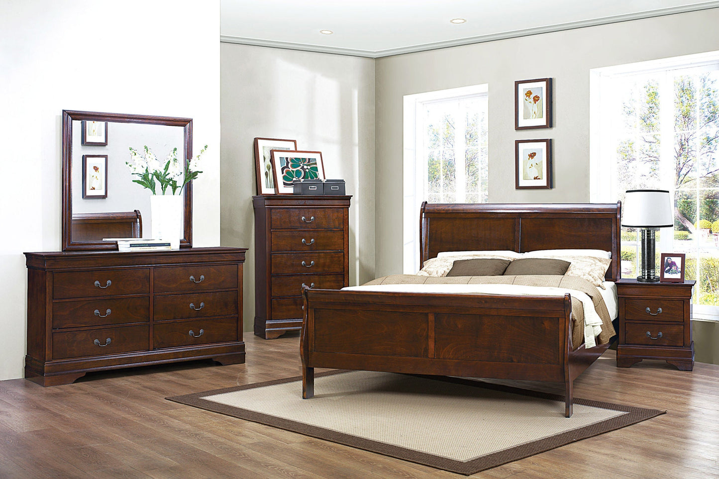 Classic Louis Philippe Eastern King Sleigh Bed - Divine Heart L.A.