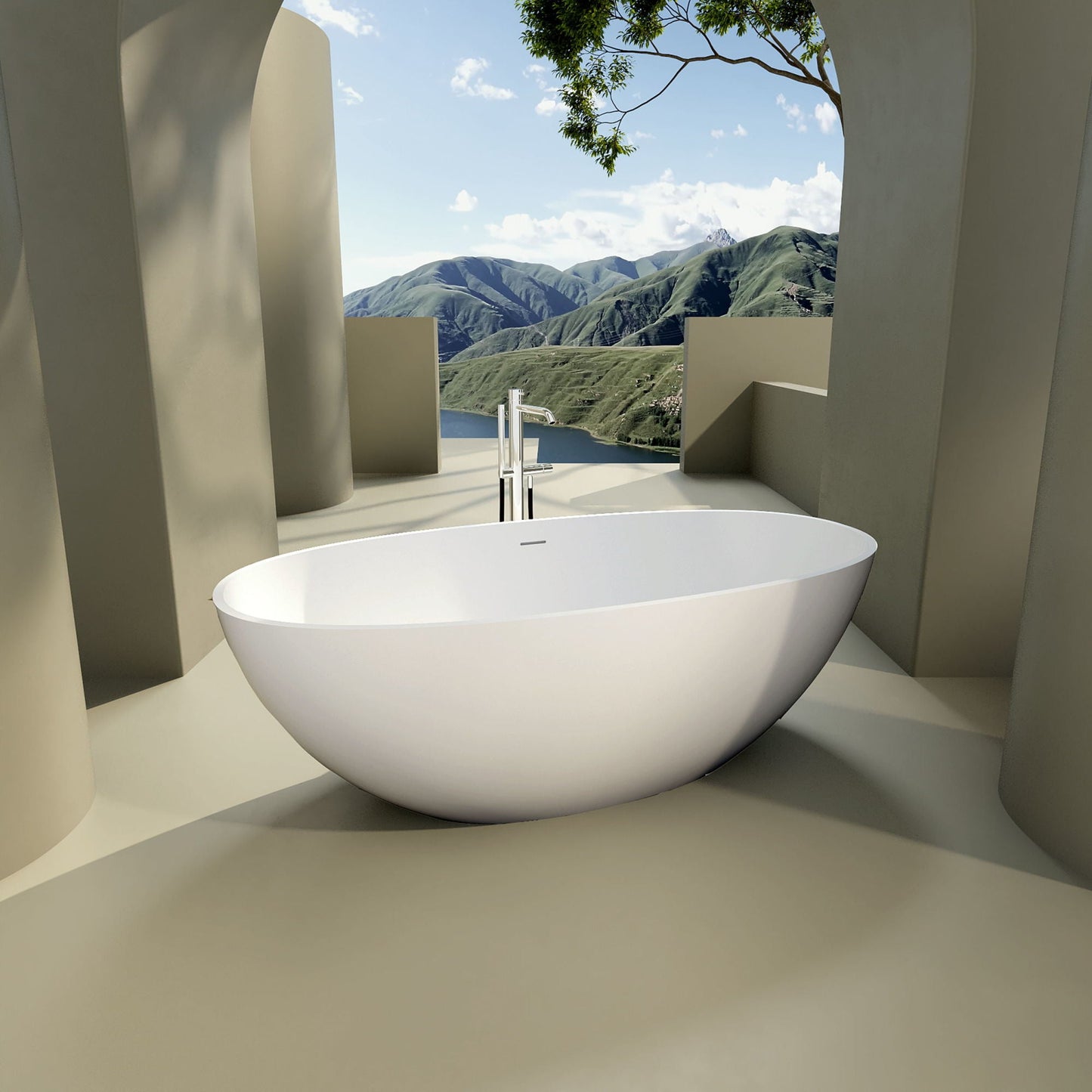 Contemporary Design Solid Surface Freestanding Soaking Bathtub with Overflow in Matte White, cUPC Certified - 65*29.5 22S06 - 65 - Divine Heart L.A.