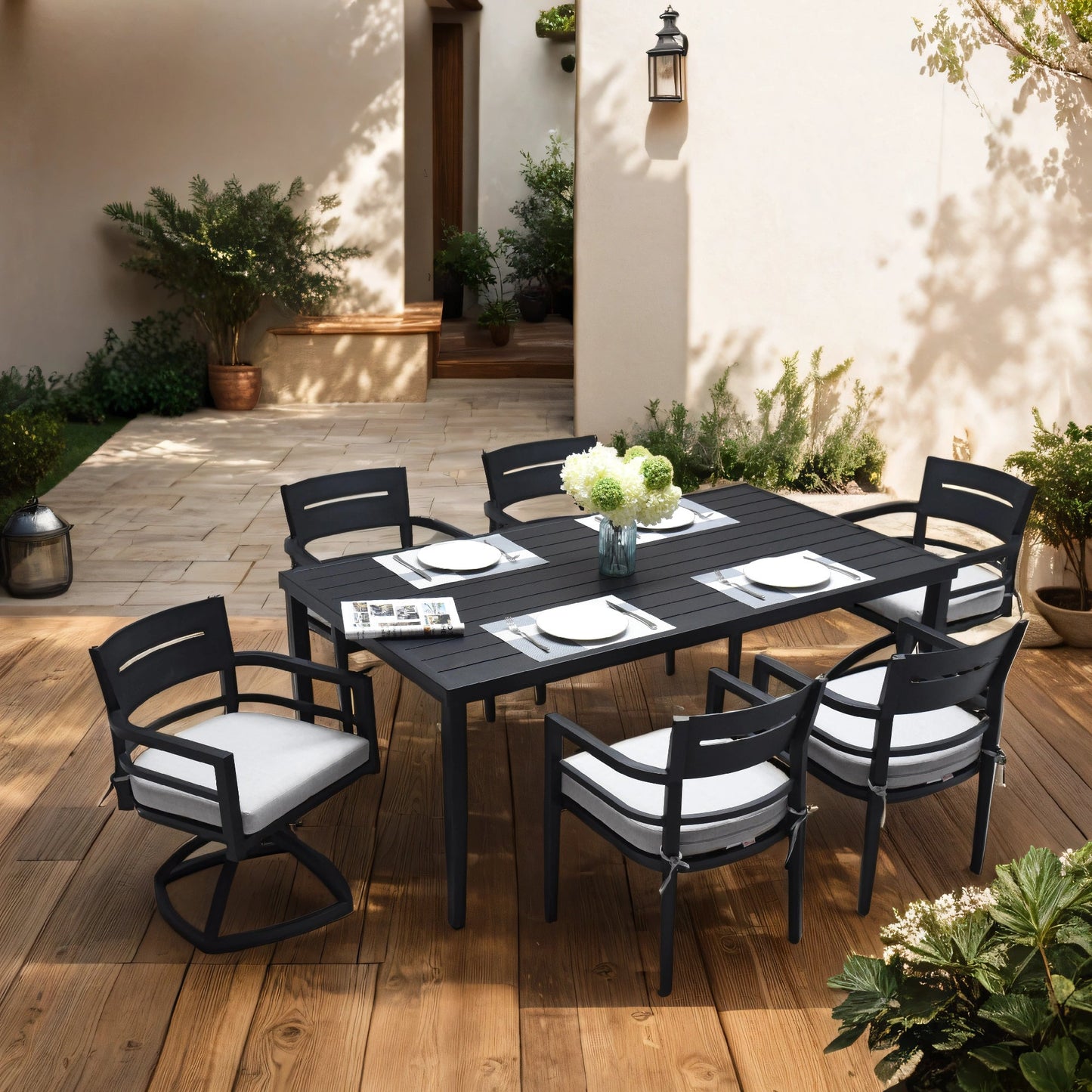 Coventry 7 Pc. Outdoor Dining Set with 2 Swivel Rockers - Divine Heart L.A.