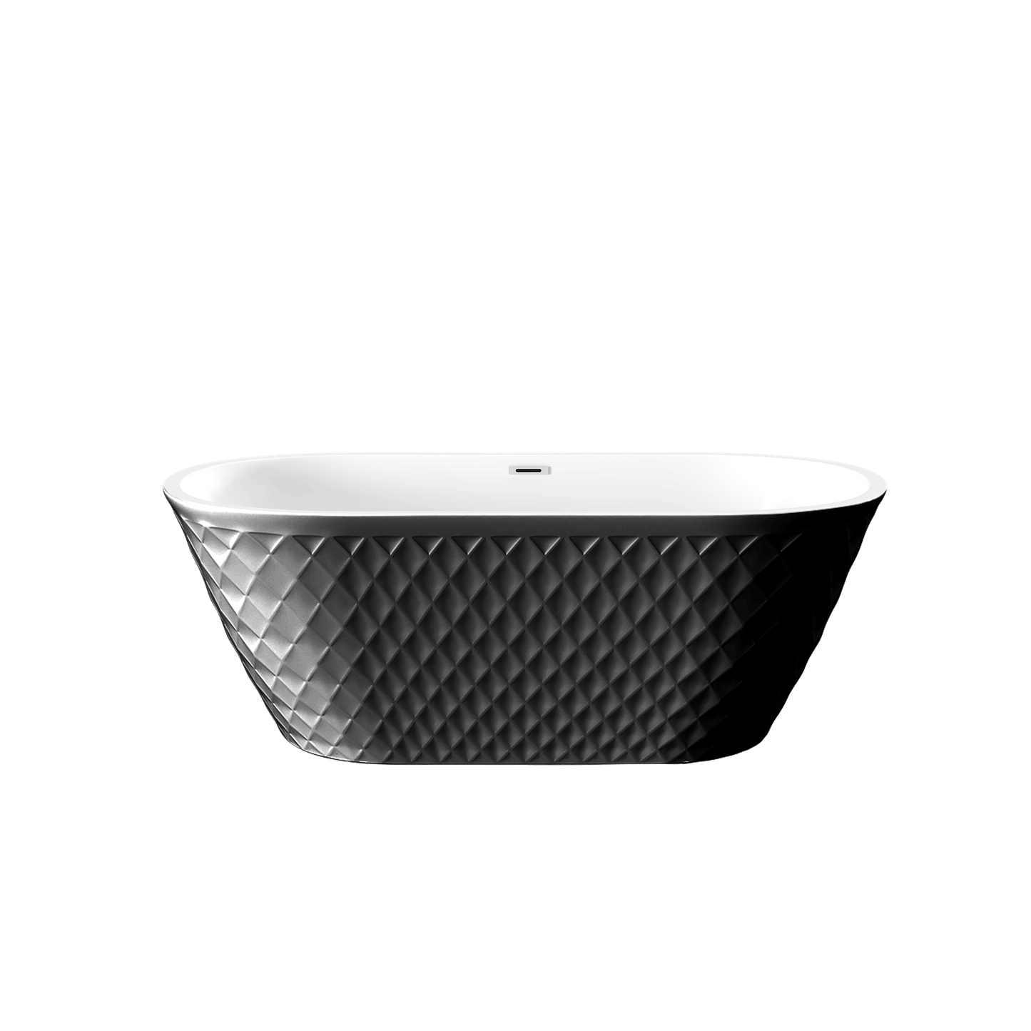 67'' Acrylic Freestanding Diamond Pattern Soaking Tub in Black Finish with Brushed Nickel Overflow and Pop-up Drain CUPC Certificate