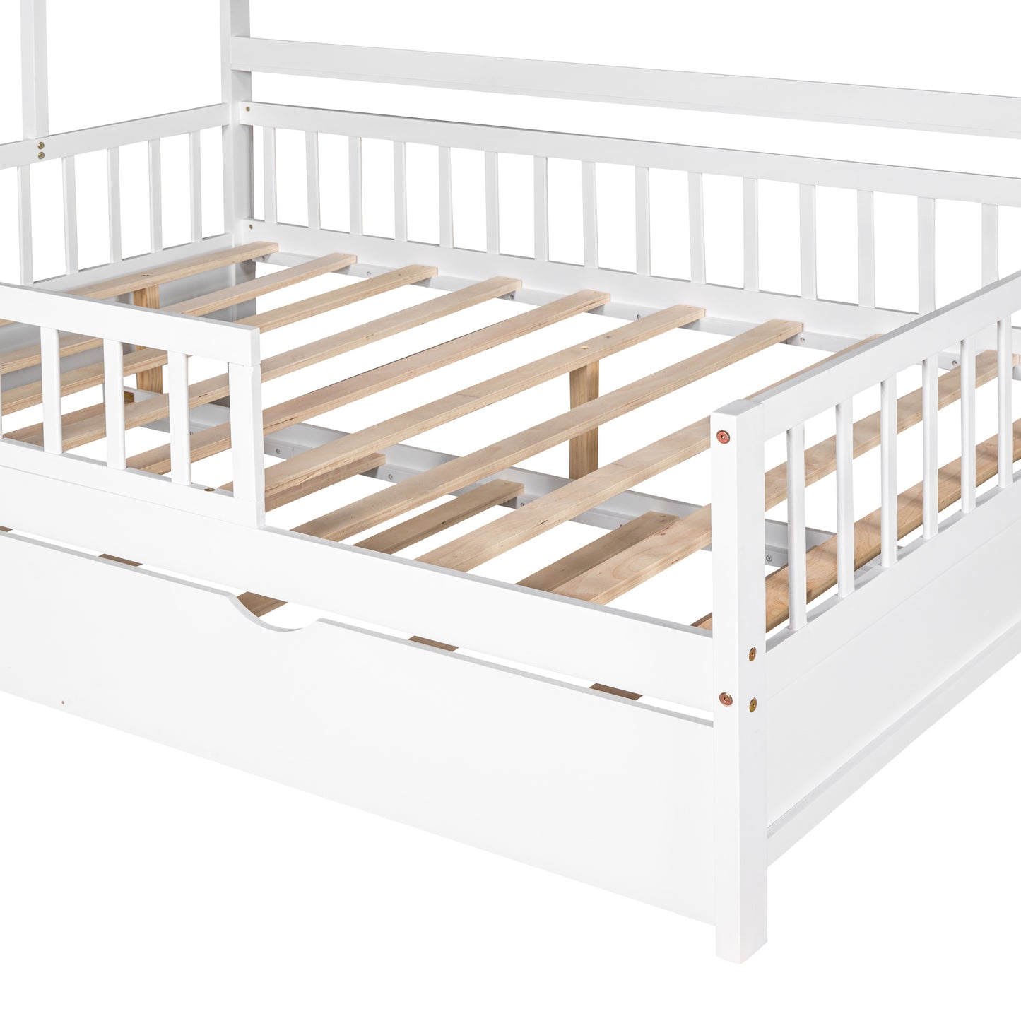 Wooden Full Size House Bed with Twin Size Trundle,Kids Bed with Shelf