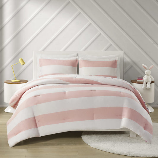 Cotton Cabana Stripe Reversible Comforter Set with Rainbow Reverse