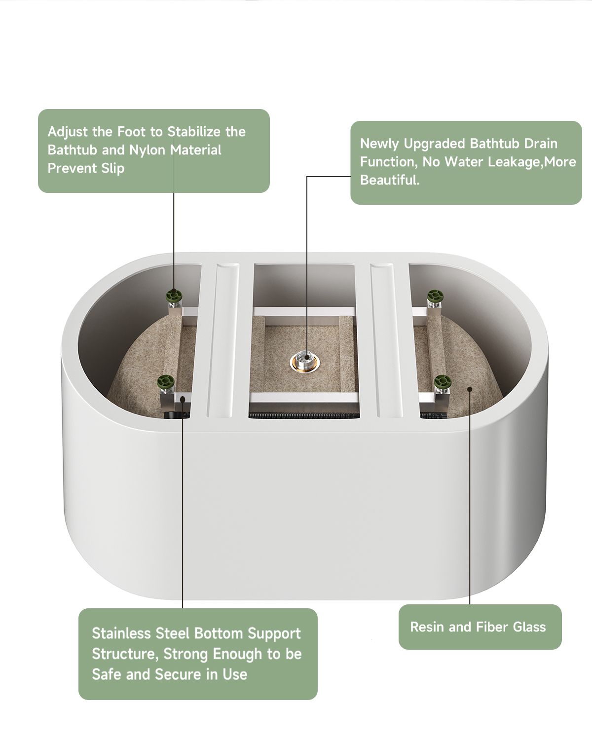 55" Acrylic Freestanding Oval Acrylic Soaking Tub with Chrome Overflow and Pop Up Drain