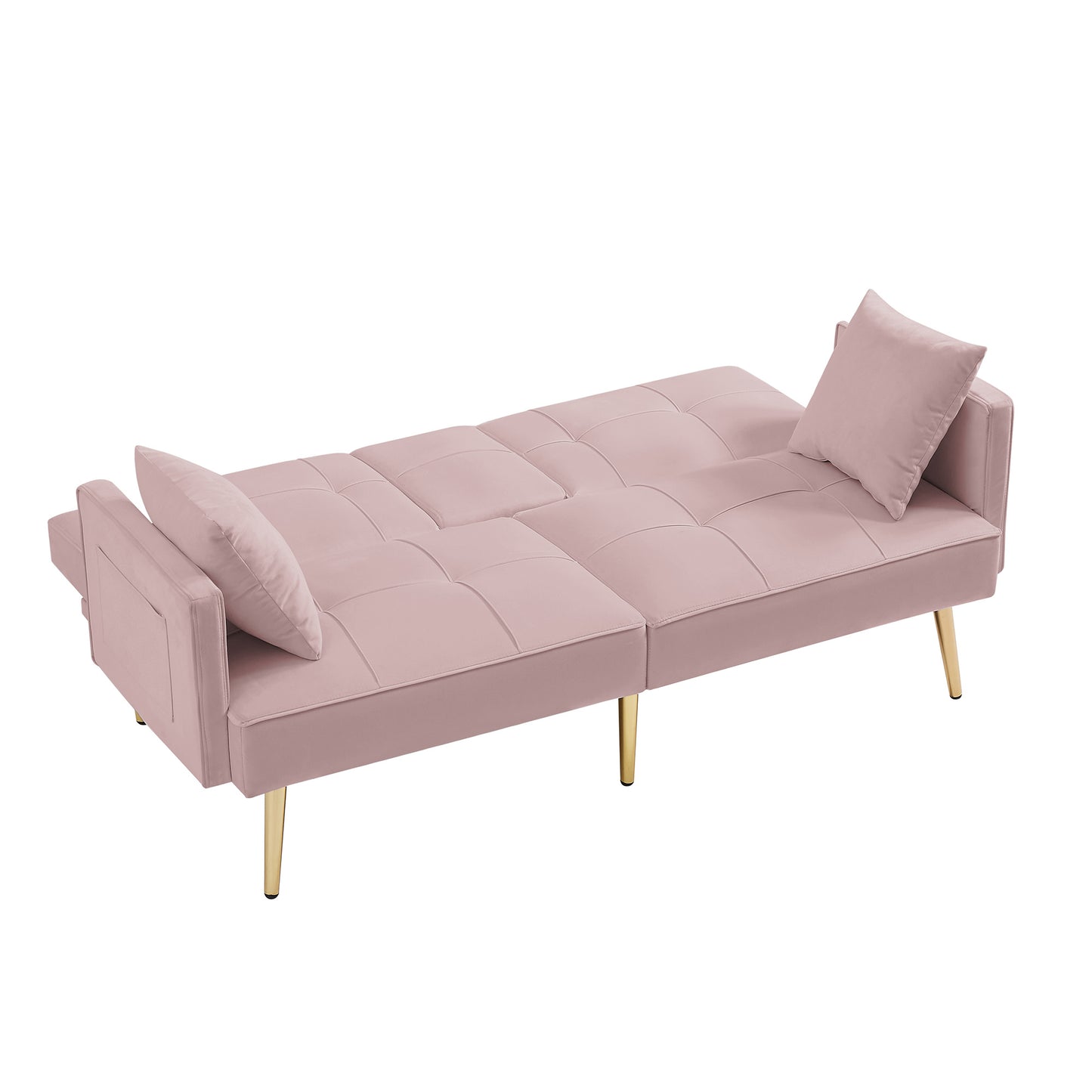 Sicily Pink Convertible Loveseat with Gold Metal Legs