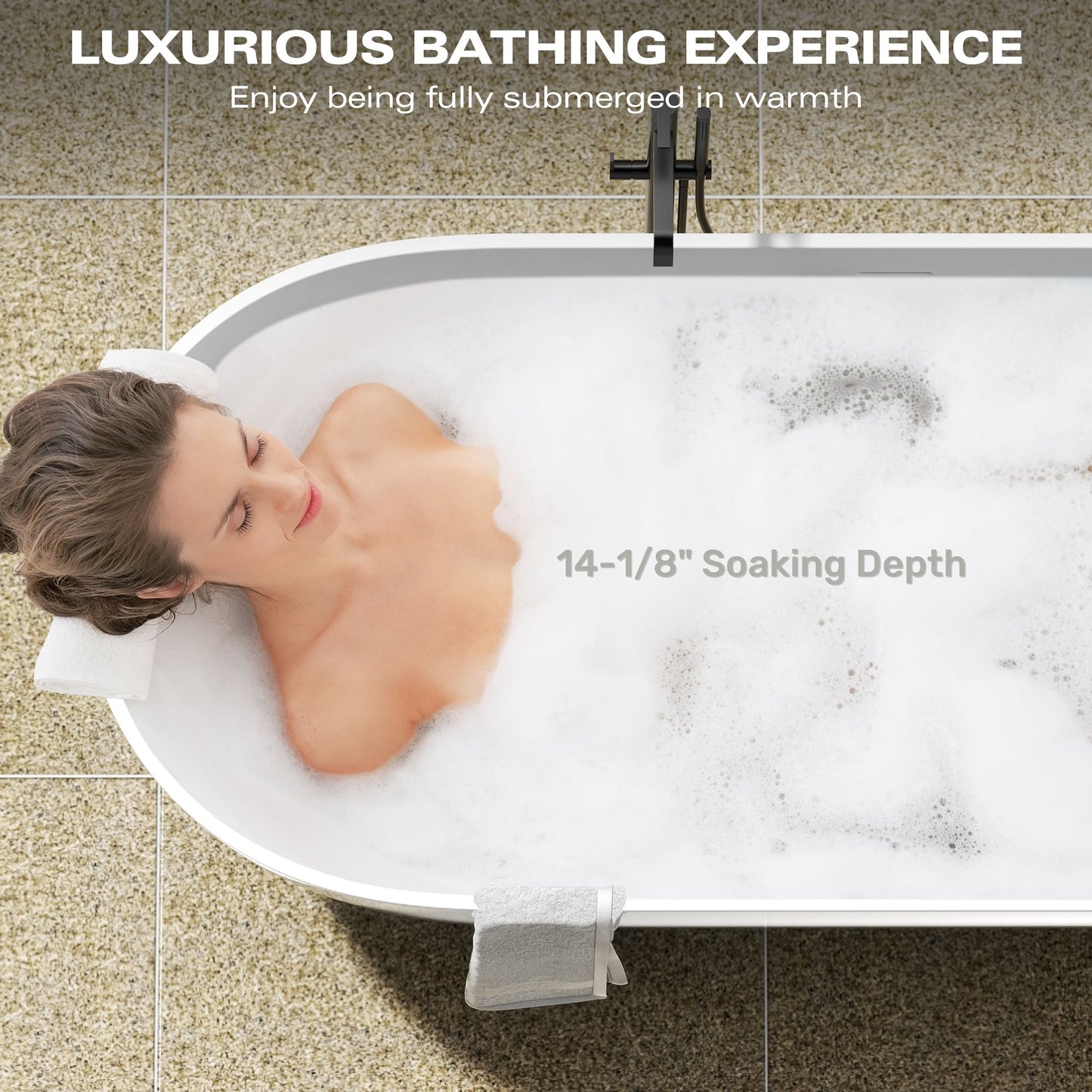 63" Freestanding Luxury Soaking Bathtub with Overflow and Pop-up Drain in Matte White 23S03-63MW