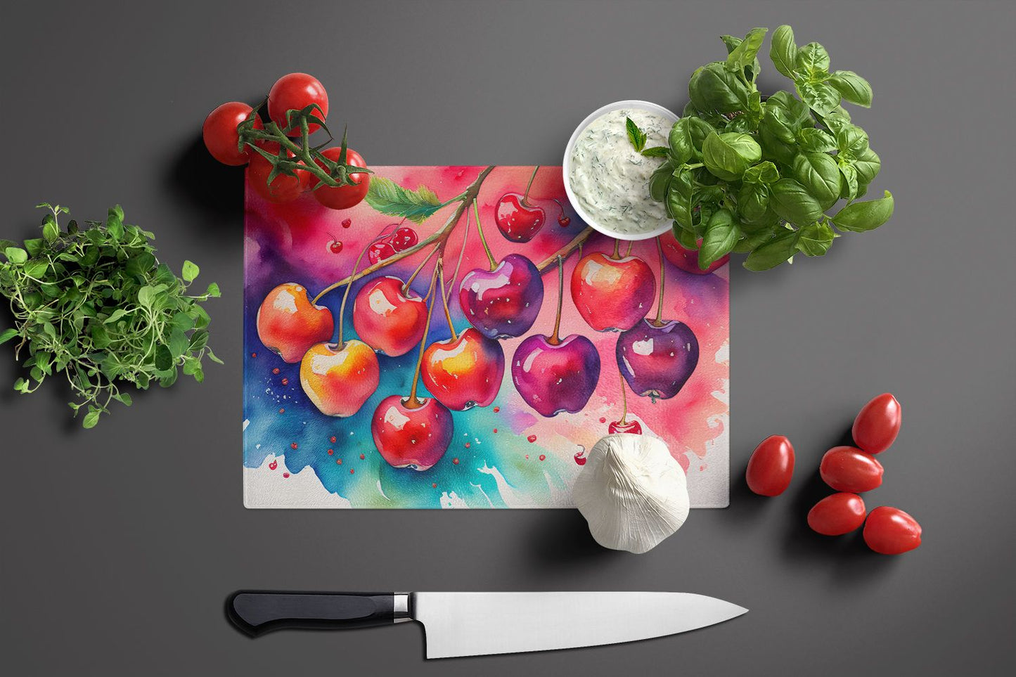 Cherries Tempered Glass Kitchen Cutting and Serving Board