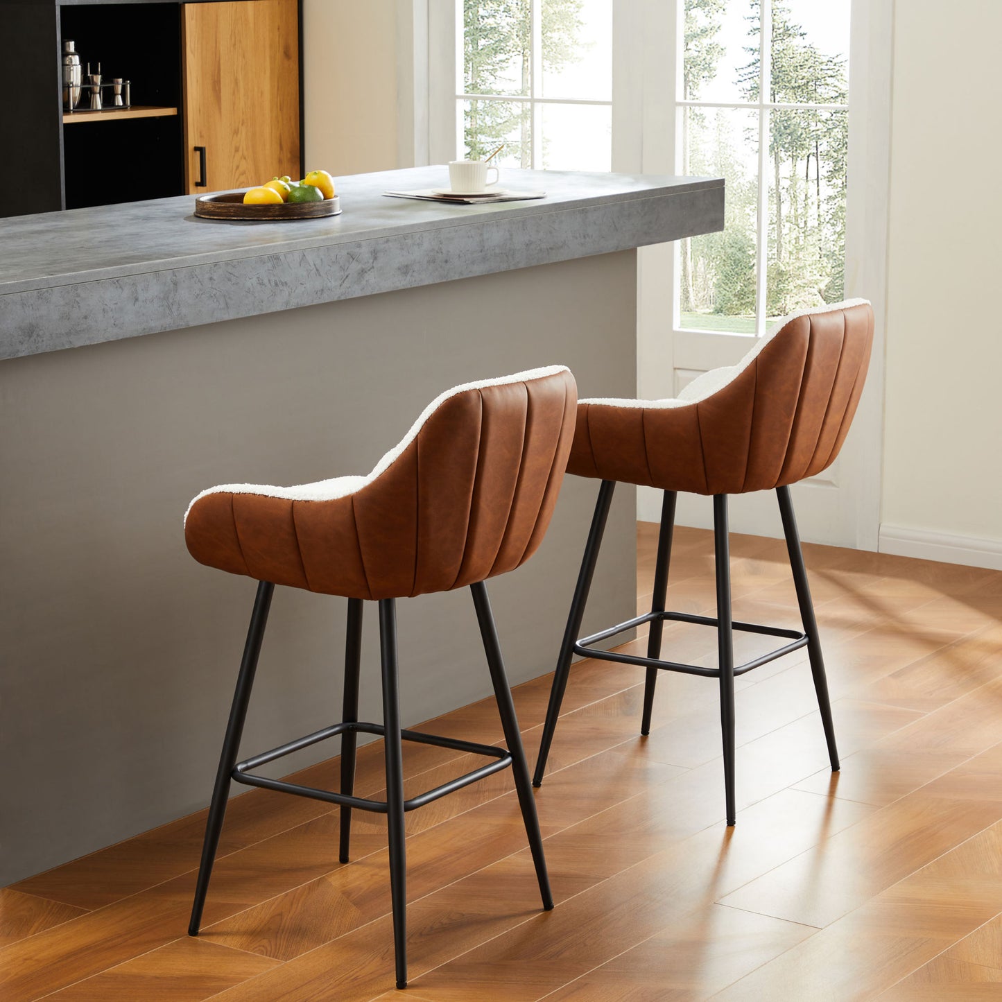 Goddard Leather Upholstered Bar Stool Set of 2